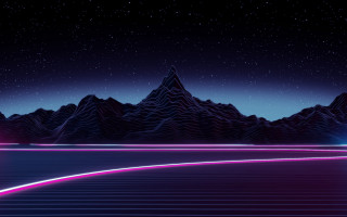 Mountain neon trail starry sky - synthwave style free wallpaper
