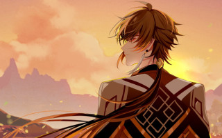 Mountain sunset man longhair jewelry - chen chun free wallpaper