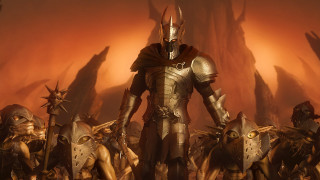 Knights desert redsky armor sunset - a group of knights free wallpaper