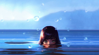 Girl submerged bubbles mountain anime - bubble free wallpaper for desktop