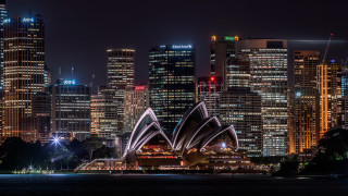 City skyline lit up opera - elizabeth durack free wallpaper