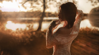 Woman lake trees white dress - a white dress free wallpaper for desktop