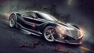 Black sports car chain building - matte drawing free wallpaper for desktop