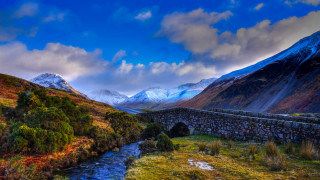 Stone bridge valley mountains cloudy - archibald skirving free wallpaper for desktop