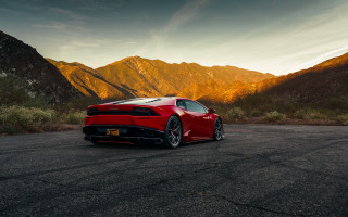 Red sports car mountains sunset 3 - cinematic photography free wallpaper for desktop