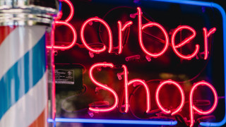 Neon barber shop tilt shift - side of a building free wallpaper