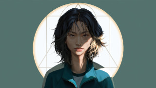 Woman green jacket moon portrait - a digital painting of a woman free wallpaper