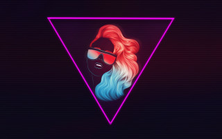 Woman sunglasses hat neon background - long hair free wallpaper