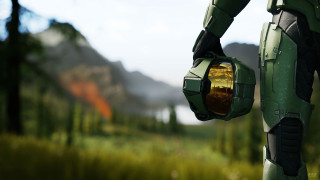 Green robot helmet mountain concept - halo free wallpaper for desktop