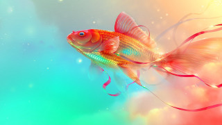 Goldfish redtail bluefin water ribbon - a red ribbon free wallpaper