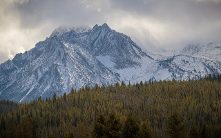 Mountain snow peak trees cloudy - ansel adams free wallpaper