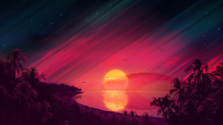 Sunset red sun purple sky - outrun free wallpaper
