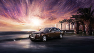 Car palm trees sunset reflection - a street free wallpaper