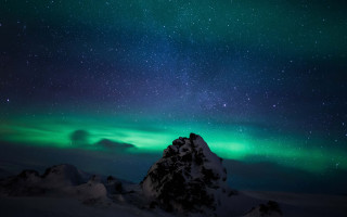 Mountain green blue sky stars - artur grottger free wallpaper