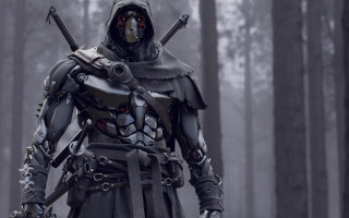 Man black armor katana forest - a black outfit free wallpaper for desktop