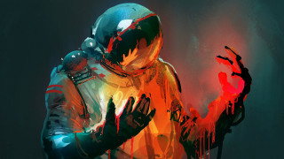 Futuristic man bloodied cyberpunk space - artem demura free wallpaper