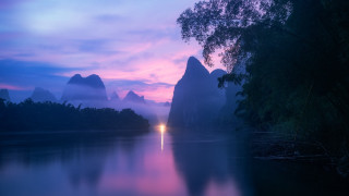 Lake mountain sunset fog landscape - arthur pan free wallpaper