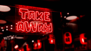 Red neon takeaway 3d render - a red neon sign free wallpaper