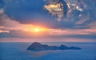 Sunset island ocean boat mystical - dirck de bray free wallpaper