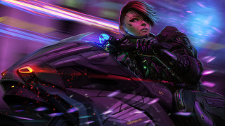 Futuristic suit woman gun cyberpunk - cyberpunk style free wallpaper