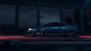 Blue car night starry sky - nighttime free wallpaper