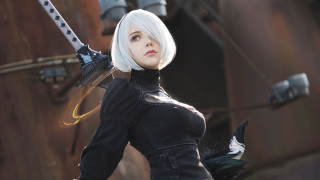 White hair black outfit sword - a black glove free wallpaper