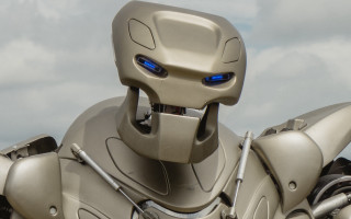 Robot blue eyes nose ring - half robot free wallpaper