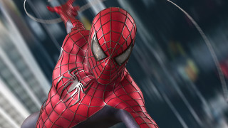 Spiderman rain outstretched blurred city - a spider man free wallpaper