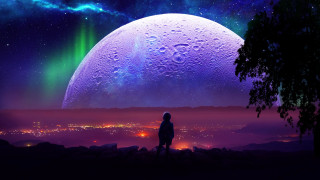 Moon purple sky stars astronaut - sci fi fantasy free wallpaper