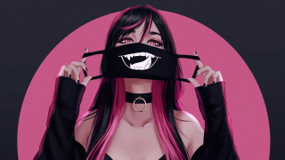 Pink haired woman mask furry - a black mask free wallpaper