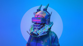 Futuristic man helmet suit cyberpunk - front of him free wallpaper
