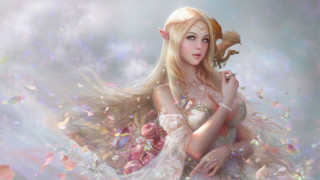 Blonde elf wings flower dress - fantasy artwork free wallpaper