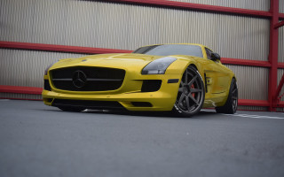 Yellow mercedes sls amg red - a red wall behind free wallpaper