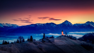 Church mountain sunset clouds landscape - ferenc joachim free wallpaper