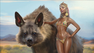 Afrofuturism woman bikini wolf headpiece - clint cearley free wallpaper