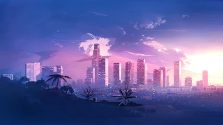 Pink sky cityscape clouds sunset - alena aenami free wallpaper