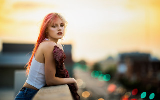 Red haired woman urban portrait - red hair free wallpaper