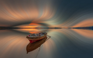 Boat lake sunset mystical colors - a long exposure of light free wallpaper