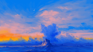 Wave sunset moon fantasy beach - a large wave free wallpaper