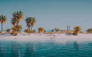 Beach palm trees lighthouse sky - a few person free wallpaper for desktop