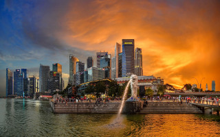 City skyline fountain sunset architecture - adrian zingg free wallpaper