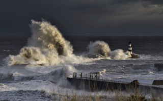 Lighthouse waves stormy weather scene - anthony s waters free wallpaper