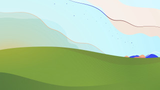 Green hill blue sky red - a green hill free wallpaper