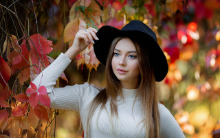 Woman hat autumn tree blurry - a hat free wallpaper