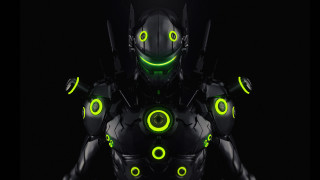 Glowing green robot cyberpunk ai - cybernetic free wallpaper for desktop