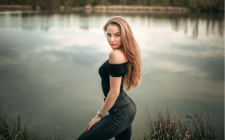 Lake sky clouds portrait blonde - elina karimova free wallpaper for desktop