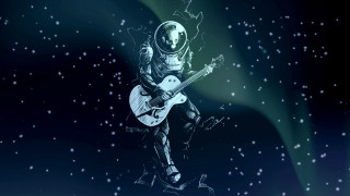 Astronaut guitar space stars green - free space wallpaper for desktop