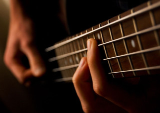 Person playing guitar fingers strings - funk art free wallpaper