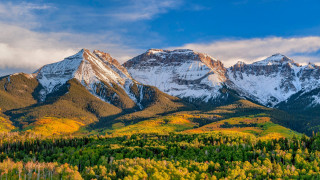 Mountain range snow trees blue - regionalism free wallpaper