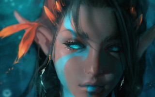 Blue eyed woman fish hair - art station free wallpaper